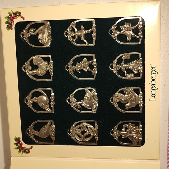 Longaberger 12 Gifts Of Christmas Set Of 12 Miniature Pewter Ornaments Boxed - Picture 2 of 12